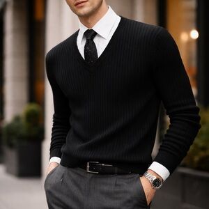 Dolce & Gabbana Men's Elegant Black V-Neck Sweater